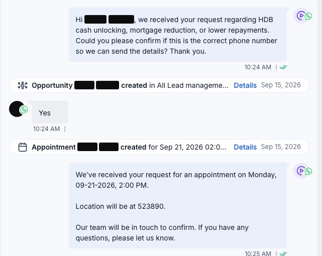 Real CRM thread: the homeowner says yes and the appointment is created for 21 September, 2pm